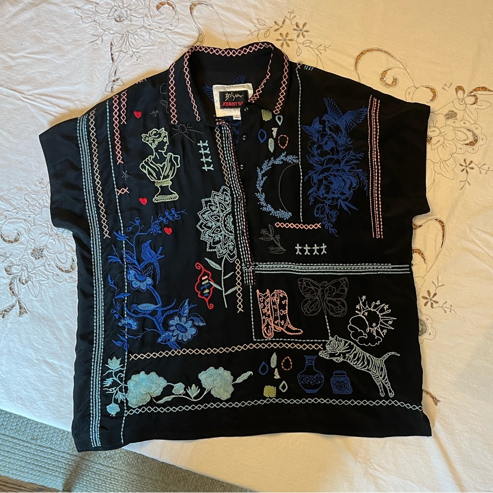 Johnny Was Biya Nahamad Embrodiered Top Size S